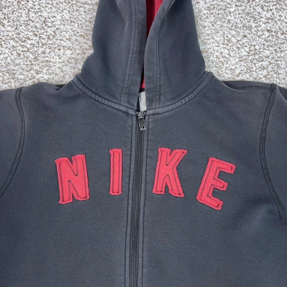 Nike Hoodie Boys Medium 10-12 Black Full Zip Fleece Logo Sweatshirt Top Spellout